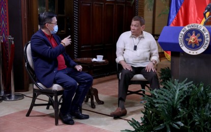 <p><strong>ENHANCED TASK FORCE</strong>. Senator Christopher “Bong” Go chats with President Rodrigo Duterte in this undated photo. Go said he will recommend to the President the creation of an inter-agency task force that will employ a whole-of-government approach against deep-rooted, systemic corruption plaguing the whole bureaucracy. <em>(Contributed photo)</em></p>
