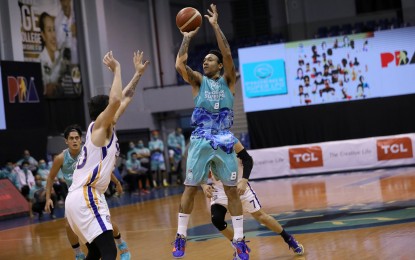 <p><strong>TRIUMPHANT RETURN.</strong> Calvin Abueva put up impressive numbers in his first Philippine Basketball Association back after a 16-month suspension, a 114-110 Phoenix win over NLEX on Oct. 26, 2020 at the Angeles University Foundation Sports and Cultural Center. The Fuel Masters scored their second straight win and are now at 4-2 in the standings. <em>(Photo courtesy of PBA Images)</em></p>