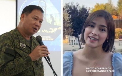<p>Southern Luzon Command (SoLCom) chief, Lt. Gen. Antonio Parlade, Jr. (left) and actress Liza Soberano (right)</p>