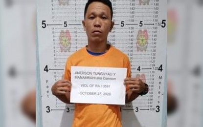 <p><strong>COLLARED.</strong> The mugshot of kidnapping suspect Anerson Tungayao, who was arrested by members of the PNP Anti Kidnapping Group (AKG) in Zamboanga City on Tuesday (Oct. 27, 2020). Tungayao is one of the suspects in the September 16 kidnapping of Filipino-American farmer Rex Triplitt in Sirawai, Zamboanga del Norte, who was later rescued on Sept. 30.<em> (Photo courtesy of PNP-AKG)</em></p>