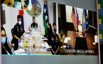 <p><strong>STRONGER ALLIANCE.</strong> Officials of the Armed Forces of the Philippines, led by Chief of Staff, Gen. Gilbert Gapay (center left), and the United States Indo-Pacific Command, led by Admiral Philip Davison (center right), convene the virtual Mutual Defense Board - Security Engagement Board Meeting on Thursday (Oct. 29, 2020). During the meeting, military leaders of the two countries discussed the impact of the pandemic on the activities and other international engagements slated for 2021, including the annual "Balikatan" exercises. <em>(Photo courtesy of AFP Public Affairs Office)</em></p>