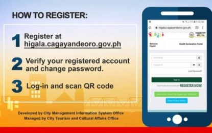 <p><strong>CONTACT TRACING APP.</strong> The three-step guide in registering to the Higala App, a QR code-based contact tracing system for Covid-19 that is beginning to be implemented in Cagayan de Oro City on Monday (Nov. 9, 2020). Acting City Administrator Teodoro Sabuga-a, Jr. assures the public on the privacy of their data, saying only specific personnel from the City Health Office's Health Emergency Management Staff can view the data summary.<em> (Image courtesy of City Government of Cagayan de Oro)</em></p>