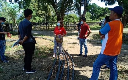 <p><strong>FISH HATCHERY.</strong> Provincial Agriculturist Norma Lagmay (center) leads an ocular inspection at the Nalbo fish farm for the establishment of a fish hatchery for malaga (rabbitfish) and milkfish production on Monday (Nov. 9, 2020). The BFAR has approved the release of PHP15 million for the project, which would come from the Department of Agriculture's allocation under the Bayanihan to Recover as One Act. <em>(Photo courtesy of the Office of the Provincial Agriculturist)</em></p>