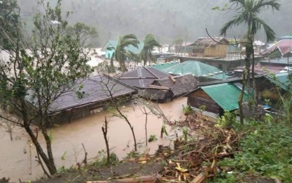 <p><strong>'ULYSSES' FURY.</strong> Floods caused by heavy rains brought by Typhoon Ulysses have inundated houses in Barangay Hinipaan, Bagamanoc, Catanduanes on Wednesday (Nov. 11, 2020). The AFP and the PNP have activated troops to assist in disaster response operations in areas along the path of the typhoon that is expected to affect areas of Luzon. <em>(Photo courtesy of Tricia Cinco)</em></p>