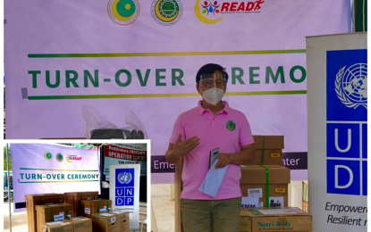 <p><strong>NEW MEDICAL EQUIPMENT.</strong> Minister Naguib Sinarimbo of the Bangsamoro Autonomous Region in Muslim Mindanao’s Ministry of the Interior and Local Government leads the turnover of ventilator machines and other equipment to the Cotabato Regional and Medical Center in Cotabato City and the Cotabato Sanitarium Hospital in Sultan Kudarat, Maguindanao on Thursday (Nov. 12, 2020). Eight other partner-hospitals in BARMM are set to receive the same equipment worth over PHP10-million through the help of the United Nations Development Programme. <em>(Photo courtesy of MILG-BARMM)</em></p>