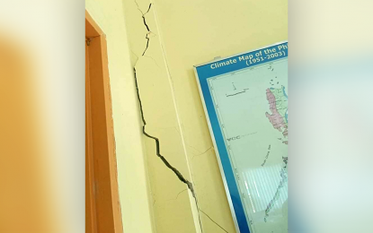 <p><strong>CRACKS.</strong> The magnitude 6 earthquake that struck the province of Surigao del Sur Monday morning (Nov. 16, 2020) causes cracks on the municipal hall of Hinatuan town. Local officials in the province are still assessing damage on buildings, roads, and other infrastructures following the tremor. <em>(Photo grab from Hinatuan Facebook Page)</em></p>
