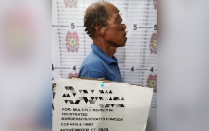 <p><strong>BAGGED</strong>. Ronaldo Ogama, 74, who is ranked No. 4 in the roster of the most wanted persons of the Police Regional Office 5 (PRO5), is shown after his arrest in Guinobatan, Albay on Tuesday (Nov. 17, 2020). Ogama is a member of the NPA operating in Bicol. <em>(Photo courtesy of Guinobatan MPS)</em></p>
