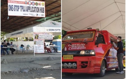 <p><strong>RETURN OF PUJS</strong>. Left photo shows the one-stop traditional PUJ application hub along the corner of Xiamen and Logarta streets in North Reclamation Area, Cebu City where the jeepneys are inspected before they are allowed to go back to the streets. Task Force Balik Pasada head Councilor James Cuenco on Friday (Nov. 20, 2020) said all systems are in place for the return of traditional PUJs after a long period of hiatus due to Covid-19 crisis. <em>(Photo courtesy of Cebu City Jeepney Task Force)</em></p>