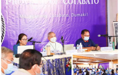 <p><strong>ADDRESSING THE MINDANAO FLOODS.</strong> Mindanao River Basin Management Council Chairman Orlando B. Cardinal Quevedo, OMI (center), MinDA Chair Emmanuel F. Piñol (right), and North Cotabato Governor Nancy A. Catamco (left) lead the holding of the 4th MRBMC Meeting at the provincial capitol in Kidapawan City on Friday (Nov. 27, 2020). The forum seeks to map out solutions to the perennial flooding problems in Mindanao, particularly in the Central Mindanao region. <em>(Photo courtesy of NoCot PIO)</em></p>