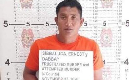 <p><strong>COLLARED</strong>. Ernest Sibbaluca, 45, of Peñablanca, Cagayan, who was identified as among the attackers of a police team that was conducting operations against illegal logging activities in Cagayan province on Thursday (Nov. 26, 2020). The suspect was arrested on Saturday.<em> (Photo courtesy of PNP PIO)</em></p>