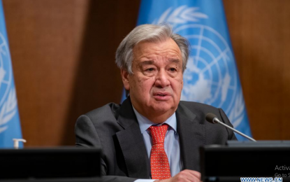 <p><strong>STATE OF CLIMATE EMERGENCY.</strong> United Nations Secretary-General Antonio Guterres delivers a speech at the Climate Ambition Summit at the UN headquarters in New York, on Dec. 12, 2020. Guterres called for a worldwide "state of climate emergency" to tackle global warming. <em>(Mark Garten/UN Photo/Handout via Xinhua)</em></p>