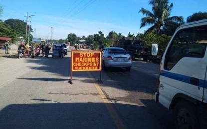 <p>The Philippine Marine checkpoint along Barangay Tamontaka 2, Cotabato City <em>(Photo courtesy of DXMY-Cotabato)</em></p>