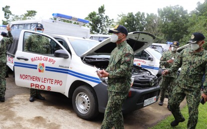 <p><strong>NEW POLICE CARS</strong>. Blessing and inspection of new patrol vehicles at the police regional headquarters in Palo, Leyte on Wednesday (Dec. 16, 2020). The Philippine National Police (PNP) in Eastern Visayas has turned over 33 new patrol jeeps and 300 basic assault rifles to boost law enforcement in the region. <em>(Photo courtesy of PNP)</em></p>