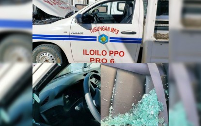 <p><strong>LANDMINE ATTACK</strong>. The police patrol car of the Tubungan Municipal Police Station was damaged when hit by an anti-personnel mine of the CPP-NPA on Thursday, Dec 17. The regional headquarters of the Philippine National Police (PNP) in Western Visayas condemned the “landmine attack”. <em>(Photo by IPPO)</em></p>