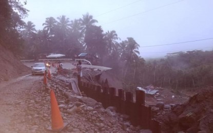 <p><strong>DETOUR</strong>. A detour road built by the Department of Public Works and Highways (DPWH) in Mahaplag, Leyte early Monday (Dec. 21, 2020) after a major road cut on Saturday (Dec. 20, 2020) due to heavy rains. The DPWH has reported damage to six roads and bridges in Eastern Visayas caused by Tropical Depression Vicky<em>. (Photo courtesy of DPWH)</em></p>