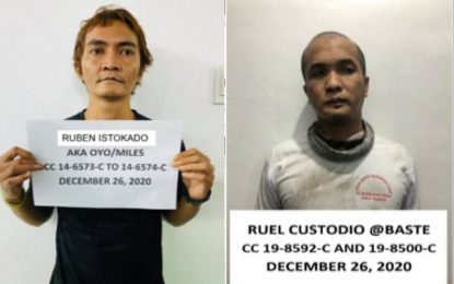 <p>Arrested Communist Party of the Philippines-New People's Army leaders Ruben Istokado alias Oyo/Miles and Ruel Custodio alias Baste <em>(Photos courtesy of PNP PIO)</em></p>