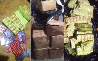 <p><strong>SMUGGLED.</strong> Photo shows the smuggled tea and medicines recovered by police operatives in an operation on Saturday afternoon in Barangay Bula, General Santos City. The illegal items included a steroidal drug used in treating coronavirus disease patients. <em>(Photo courtesy of the city police office)</em></p>
