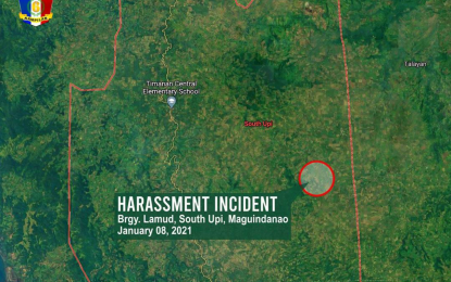 <p><strong>AMBUSH SITE.</strong> The map of Barangay Lamud in South Upi, Maguindanao where Municipal Councilor Basit Kamid was ambushed on Friday (Jan. 8, 2021). The local official escaped unscathed in the incident. <em>(Photo courtesy of Army 6ID)</em></p>