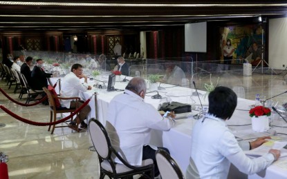 <p><strong>COVID-19 VACCINE.</strong> President Rodrigo Roa Duterte presides over the 50th Cabinet Meeting at the Malacañang Palace on Jan. 11, 2021. The Department of Finance reported that PHP75 billion has been allotted for the procurement of Covid-19 vaccines for 57 million Filipinos. <em>(Presidential photo by Alberto Alcain)</em></p>