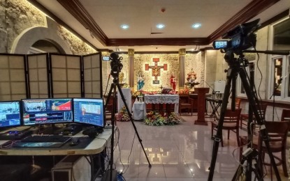 <p><strong>VIRTUAL NOVENA MASSES.</strong> Augustinian friars install cameras and monitors for the novena masses which will go virtual starting Tuesday (Jan. 12, 2021) until the feast day on Jan. 17. The Department of Health in Region 7 commended the Augustinian friars overseeing the affairs of the Basilica Minore del Sto. Niño for canceling public masses to prevent the spread of Covid-19.<em> (Photo courtesy of Basilica Minore del Sto. Niño Media Center)</em></p>