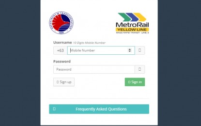 <p>The login/sign up page of the MRT-3 Trace web application at trace.dotrmrt3.gov.ph. <em>(Website screen capture)</em></p>