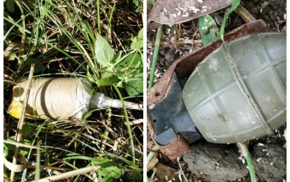 <p><strong>EXPLOSIVES</strong>. The two unexploded ordnances (UXOs) found by soldiers during a clearing operation near their camp in Barangay Pandi, Datu Salibo, Maguindanao on Tuesday (Jan. 12, 2021). The recovered UXOs are now in military custody for safekeeping and proper disposition. <em>(Photo courtesy of 6IB)</em></p>