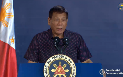 <p><strong>PREVENT CORRUPT PRACTICES.</strong> President Rodrigo R. Duterte delivers his message during the inauguration of the Metro Manila Skyway Stage 3 Project at the Del Monte Toll Plaza, Northbound Exit of the MMSS-3 located at G. Araneta Avenue corner Del Monte Avenue in Quezon City on Thursday (Jan. 14, 2021). Duterte expressed hope that his successor would be resolute in preventing corrupt practices at the Department of Public Works and Highways. <em>(Screenshot)</em></p>