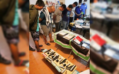 <p><strong>BUSTED</strong>. Four members of the police force in Olongapo City were arrested in the Subic Bay Freeport on Friday (Jan. 15, 2021), along with a civilian suspect in connection with the discovery and dismantling of a clandestine laboratory used in the manufacture of illegal drugs. Confiscated from the suspects were 300 grams of suspected shabu, various laboratory equipment and chemicals used in the manufacture of drugs, four Glock 17 9mm pistols, five cellular phones, a Honda Civic 1996 sedan with plate number UKM 779, and bundles of boodle money used in the operation. <em>(Photo courtesy of SBMA)</em></p>