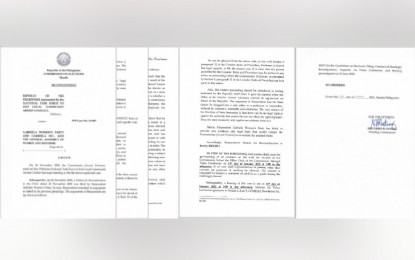 <p>A copy of the 7-page order of Comelec Second Division Presiding Commissioner Socorro B. Inting dated January 13, 2021, denying Gabriela Women's Party motion that National Task Force to End Local Communist Armed Conflict no legal authority to sue them. (<em>PNA photo</em>)</p>