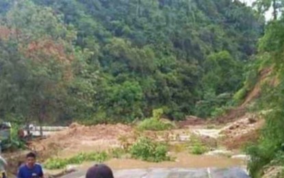 <p><strong>LANDSLIDE.</strong> The portion of a highway in Sitio Kikubang, Mantangkil, Arakan, North Cotabato, which was hit by a landslide on Saturday (Jan. 23, 2021) following heavy rains. The town has also reported flooding in several of its low-lying villages. <em>(Photo courtesy of Arakan LGU)</em></p>