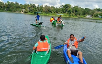 <p><strong>WATER SPORTS.</strong> Personnel of the municipal government of Lake Sebu and the Bureau of Fire Protection try out some of the water sports recreation activities at Lake Lahit during the inspection and testing in March last year of the site’s new tourism facility. Dubbed Lake Lahit Water Park and Recreation, the site is scheduled for soft opening this March. <em>(File photo courtesy of the Lake Sebu Municipal Information Office)</em></p>