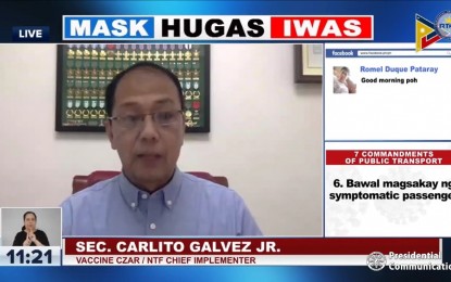 <p><strong>INOCULATION.</strong> National Policy Against Covid-19 chief implementer Secretary Carlito Galvez Jr. gives an update on the country’s vaccination plan against coronavirus during virtual Laging Handa public briefing on Wednesday (Feb. 3, 2021). Galvez said inoculation will start two to three days after the first batch of Covid-19 vaccines arrive in the country on Feb. 20. <em>(Screengrab from RTVM)</em></p>