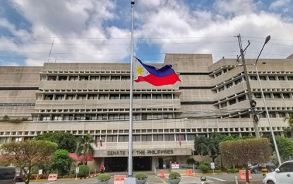 <p><strong>HALF-STAFF.</strong> Philippine flag in the Senate would remain at half-staff as senators, officers, and employees mourn the death of another veteran and beloved lawmaker, former senator John Henry “Sonny” Osmeña who passed away at the age of 86 in his condominium unit in Cebu City Tuesday (Feb. 2, 2021). On Monday (Feb. 1), the Philippine flag was flown at half-staff to mourn the death of former senator Victor Ziga, who died of heart and multi-organ failure at the age of 75 on Jan. 31.<em> (Joseph Vidal/Senate PRIB)</em></p>