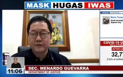 <p>Justice Secretary Menardo Guevarra. <em>(Screengrab from Laging Handa briefing)</em></p>