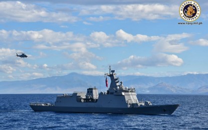 <p><strong>2ND MISSILE FRIGATE.</strong> BRP Antonio Luna, the country's second missile frigate, arrives at the vicinity of Capones Island, Zambales on Tuesday (Feb. 9, 2021). The ship will sail in formation with the country's first missile frigate, BRP Jose Rizal through Manila Bay before proceeding to its anchorage area in Subic, Zambales where its crew and Hyundai Heavy Industries (HHI) personnel will observe a mandatory quarantine.<em> (Photo courtesy of Naval Public Affairs Office)</em></p>