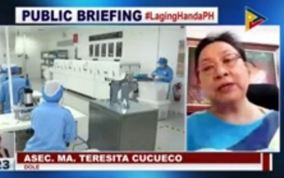 <p>DOLE Assistant Secretary Ma. Teresita Cucueco. <em>(Screengrab from Laging Handa briefing)</em></p>