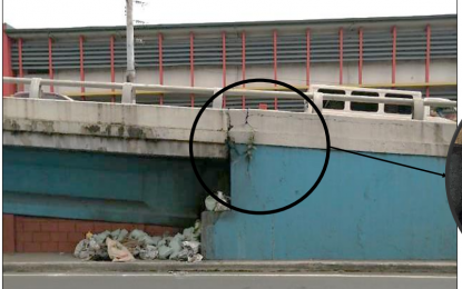 <p><strong>DAMAGED. </strong>A damaged portion of the Nagtahan Flyover in Manila. The Metropolitan Manila Development Authority (MMDA) on Thursday (Feb. 11, 2021) said the flyover will be closed to trucks and other heavy vehicles starting February 20 to avoid further damage to the infrastructure. (<em>Photo courtesy of MMDA</em>) </p>