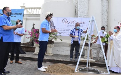 <p><strong>GROUNDBREAKING</strong>. Church officials led by Bishop Renato Mayugba (right) of the Diocese of Laoag along with Laoag City Mayor Michael M. Keon (left), and Ilocos Norte Governor Matthew Joseph Manotoc (second from left), witness the release of time capsule during the ceremonial groundbreaking of the San Guillermo Complex in Laoag City on Thursday (Feb. 11, 2021). The project is expected to be completed in three years. (<em>Photo courtesy of Alwyn Formantes</em>) <strong> </strong></p>