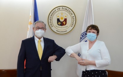 <p>Foreign Affairs Secretary Teodoro L. Locsin, Jr. and French Ambassador to Manila Michèle Boccoz. (Photo by DFA-OPCD Vanessa Ubac)</p>
<p> </p>