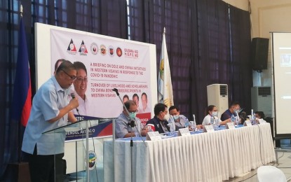 <p><strong>ASSISTANCE</strong>. Department of Labor and Employment (DOLE) regional director for Western Visayas Cyril Ticao on Tuesday (Feb. 16, 2021) briefs participants on the initiatives of the department in response to the health pandemic. For four programs, DOLE has released close to PHP800 million for workers in the formal and informal sector and repatriated OFWs displaced by the Covid-19. <em>(PNA photo by PGLena)</em></p>
