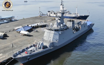 <p><strong>NEW MISSILE FRIGATE.</strong> The country's second missile frigate BRP Antonio Luna is docked at the Pier 13, South Harbor in Manila on Friday (Feb. 26, 2021). The BRP Antonio Luna was earlier given at-sea honors by the PN last February 9 through a meeting procedure conducted by the country's first guided-missile frigate BRP Jose Rizal (FF-150) and a fly-by of the Air Force's FA-50 jets as it entered the Philippine territorial sea. <em>(Photo courtesy of Naval Public Affairs Office)</em></p>