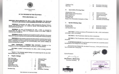 special days working dec nov declared holidays 2021 proclamation signed president list duterte manila rodrigo friday amending