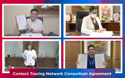 <p><strong>ONLINE MEET.</strong> Mayors (clockwise) Rex Gatchalian of Valenzuela, Carmelita Abalos of Mandaluyong, Vico Sotto of Pasig, and Andrea Ynares of Antipolo meet online to converge the use of their contact tracing applications on Monday (March 1, 2021). Only one app is needed when visiting any of the four cities. <em>(Screengrab photo)</em></p>