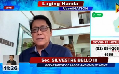 <p>Labor Secretary Silvestre Bello III.<em> (Screengrab from Laging Handa briefing)</em></p>