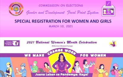 <p><strong>ONLY FOR WOMEN.</strong> Comelec Baguio will recognize women clients by giving tokens to those who will register or avail of services on March 10. John Paul Martin, city election officer, said women voters comprise 55 percent of Baguio’s 144,304 registered voters. <em>(Screenshot of Comelec promotional material)</em></p>