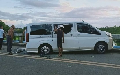 <p><strong>AMBUSH</strong>. The vehicle used by Calbayog City Mayor Ronald Aquino and his three bodyguards when ambushed by gunmen on Monday (March 8, 2021). The mayor and two of his security personnel died on the spot while one was rushed to a nearby hospital.<em> (Contributed photo)</em></p>