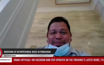 <p><strong>RESUMPTION OF BUS TRIPS</strong>. Nasrudin Talipasan, Land Transportation Franchising and Regulatory Board (LTFRB) Ilocos regional director, during the question hour of the Sangguniang Panlalawigan on Monday (March 8, 2021). Talipasan was invited to the virtual session to tackle Pangasinan's request for the resumption of operation of inter-regional buses.<em> (Screenshot from Pangasinan's livestream on Facebook)</em></p>