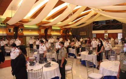 <p><strong>PROMOTED.</strong> Some 37 senior officers from the AFP's Technical and Administrative Service (TAS) were promoted to higher rank in a ceremony in Camp Aguinaldo, Quezon City on Wednesday (March 10, 2021). The newly promoted officers include nine female military nurses who are medical front-liners in the battle against the coronavirus. <em>(Photo courtesy of AFP Public Affairs Office)</em></p>