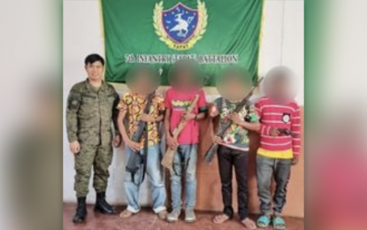 <p><strong>LONGING FOR HOME.</strong> Former NPA rebels turned over their rifles to the military in their desire to live normal lives away from the influence of communism. They surrendered to the Army’s 7th Infantry Battalion in Isulan, Sultan Kudarat province, on Wednesday (March 10, 2021).<em> (Photo courtesy of 6ID)</em></p>