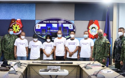 <p><strong>LEAVING NPA. </strong>The five fighters of the New People's Army (NPA) presented to key police officials in Eastern Visayas in this March 12 photo. The Philippine National Police regional office here reported on Monday (March 15, 2021) that five NPA fighters turned over several firearms and live ammunition to the 2nd Leyte provincial mobile force company. <em>(Photo courtesy of PRO-8)</em></p>